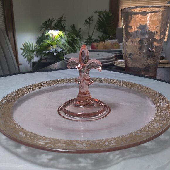 Pink Depression Glass Tidbit Display for desserts Hors d'oeuvres Finger sandwich - Picture 2 of 6